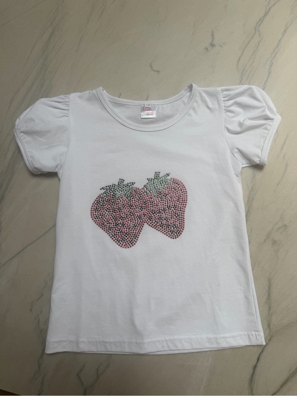 Sparkle Sisters White Girls' Strawberry Rhinestone Tee, NWOT